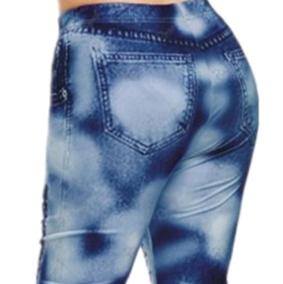 3D print denim leggings slim fit capri pants - Picture 3 of 5